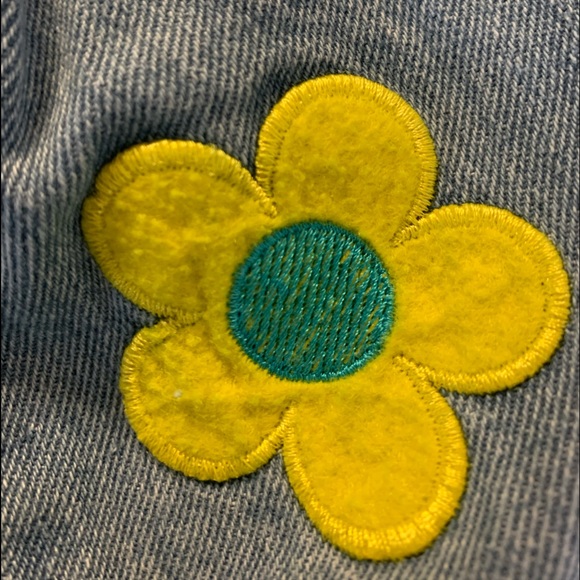 Blue Flower Power Hippie Embroidery Patchwork Flare High Waisted Wide Leg Jeans - Picture 14 of 14